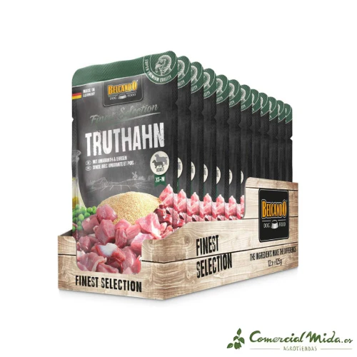 BELCANDO TRUTHAHN Pavo, Amaranto y Guisantes Alimento Húmedo Perros Pack 12x125gr