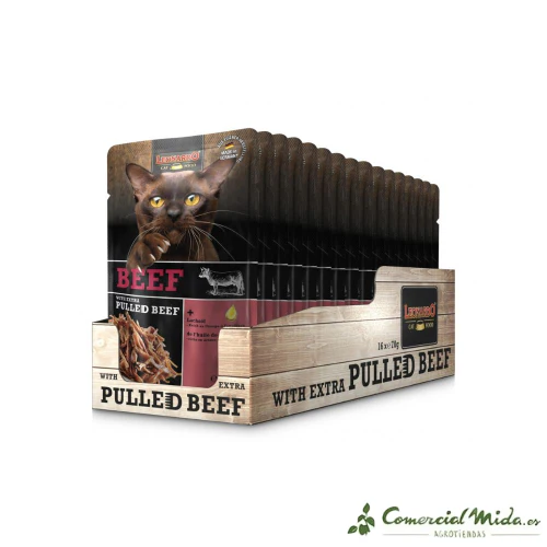 LEONARDO Beef + Extra Pulled Beef Alimento para Gatos Adultos Pack 16x70 gr